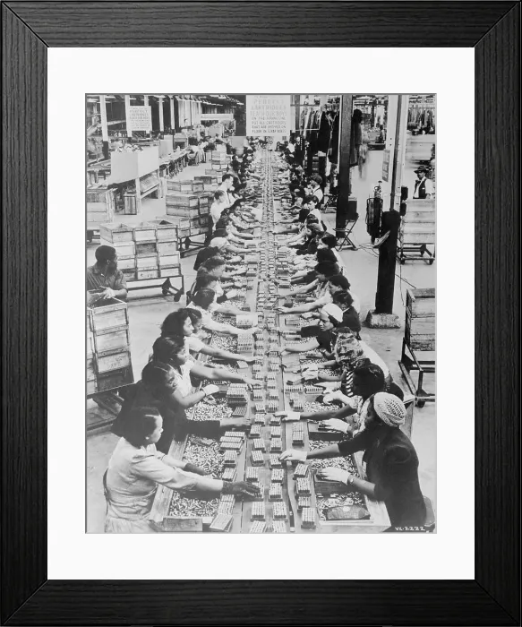 Framed Print : Employees Working on Bullet Carting Assembly Line Framed Print : Employees Working on Bullet Carting Assembly Line