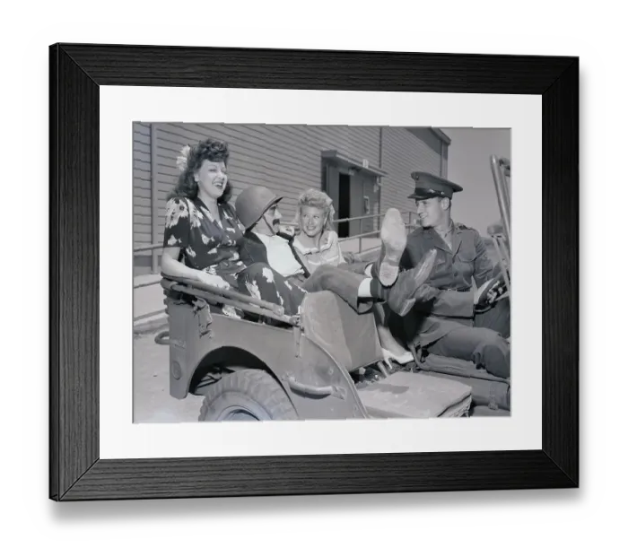 Framed Print : Portrait of Ginger Rogers and Others in Jeep