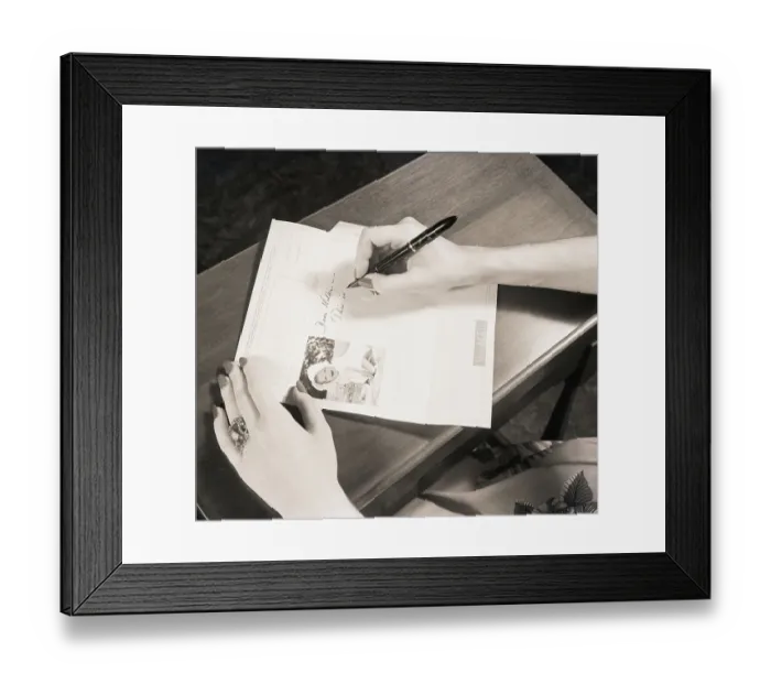 Framed Print : Woman Writing V-Mail Letter with Baby Picture Framed Print : Woman Writing V-Mail Letter with Baby Picture