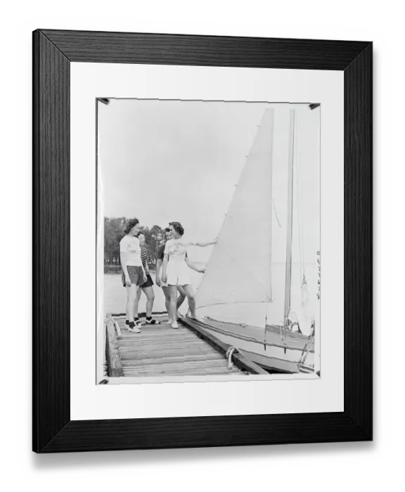Framed Print : Off Duty Military Women Standing on Dock Framed Print : Off Duty Military Women Standing on Dock