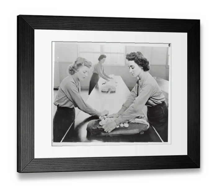 Framed Print : Young Military Women Working with Parachutes Framed Print : Young Military Women Working with Parachutes