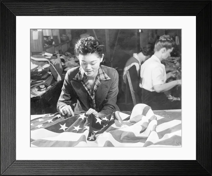 Framed Print : Japaneses Woman Sewing American Flag Framed Print : Japaneses Woman Sewing American Flag