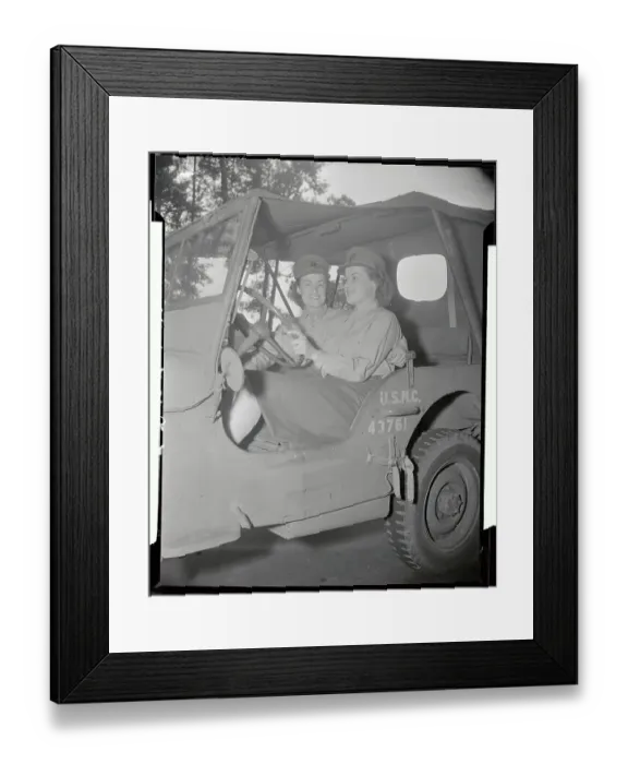Framed Print : Marine Sisters Riding in Military Vehicle Framed Print : Marine Sisters Riding in Military Vehicle