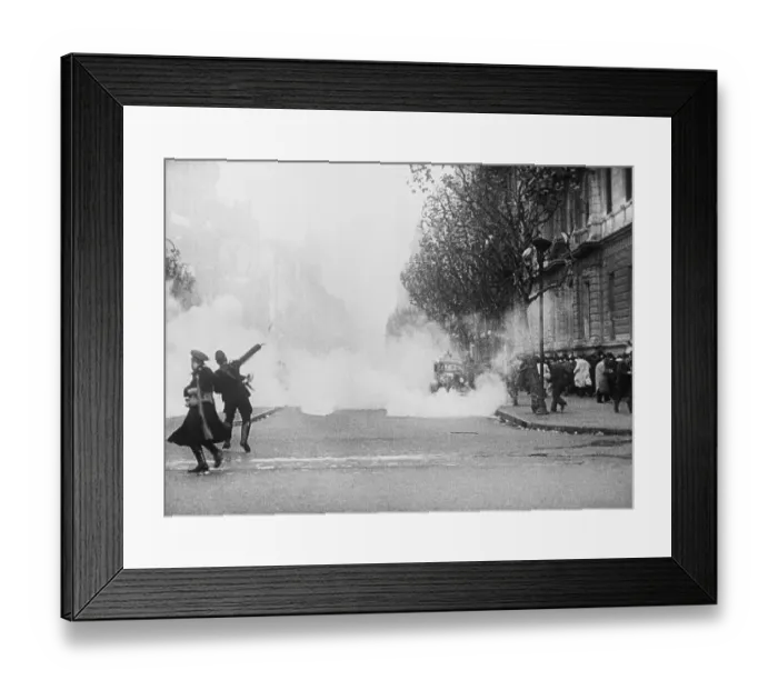 Framed Print : Policemen Using Tear Gas Framed Print : Policemen Using Tear Gas