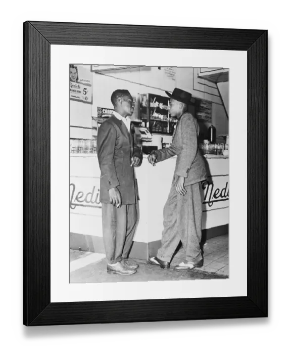 Framed Print : Two Men in Zoot Suits at Soda Fountain Framed Print : Two Men in Zoot Suits at Soda Fountain