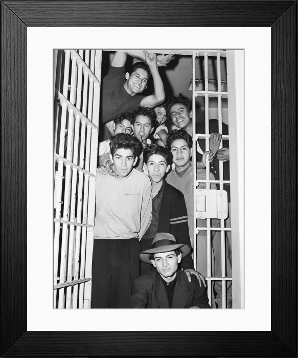 Framed Print : Group of Boys Grin from Jail Cell Framed Print : Group of Boys Grin from Jail Cell