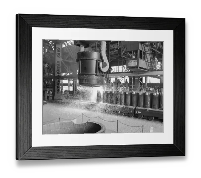 Framed Print : Ladle Crane Pouring Steel Into Molds Framed Print : Ladle Crane Pouring Steel Into Molds