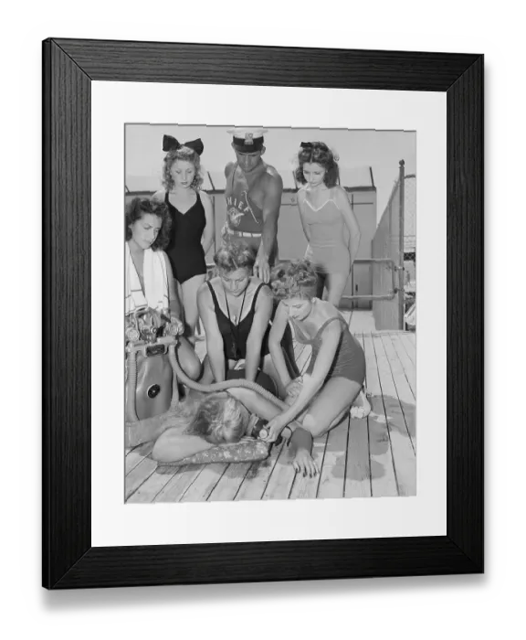 Framed Print : Lifeguards Practicing with Artificial Respiration Framed Print : Lifeguards Practicing with Artificial Respiration