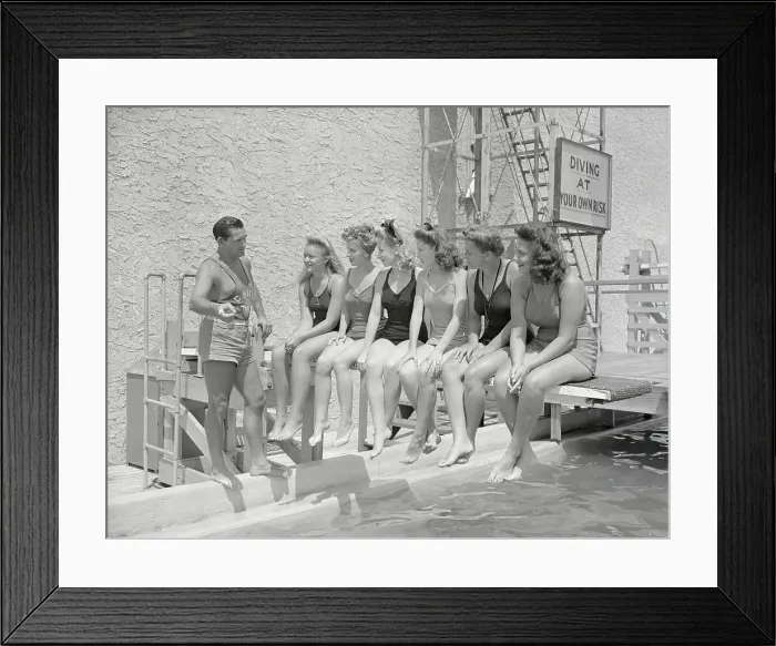 Framed Print : Women Lifeguards Receiving Instructions Framed Print : Women Lifeguards Receiving Instructions