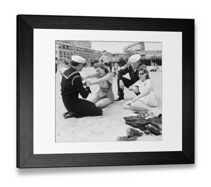 Framed Print : Happy Group at Coney Island Beach Framed Print : Happy Group at Coney Island Beach
