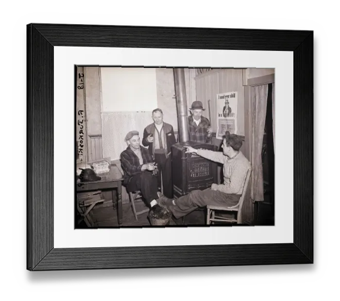 Framed Print : Striking Miners Relax by Coal Stove Framed Print : Striking Miners Relax by Coal Stove