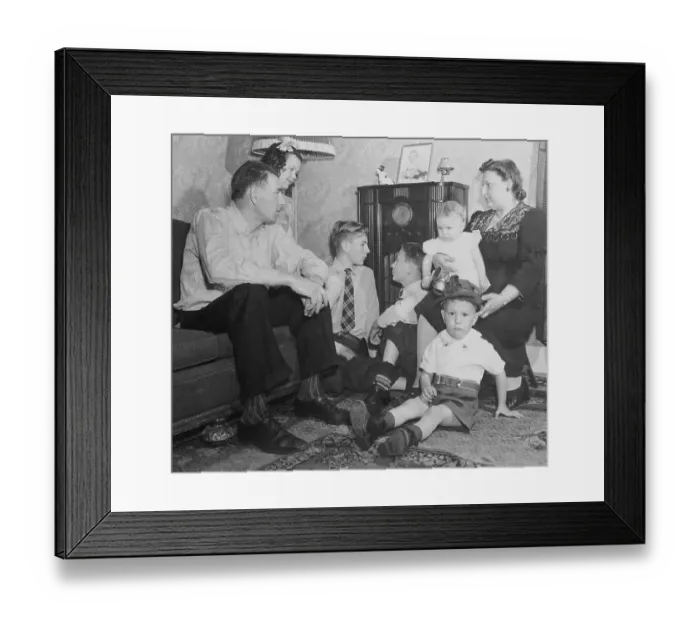 Framed Print : Miner and His Family Listening to President Franklin D. Roosevelt