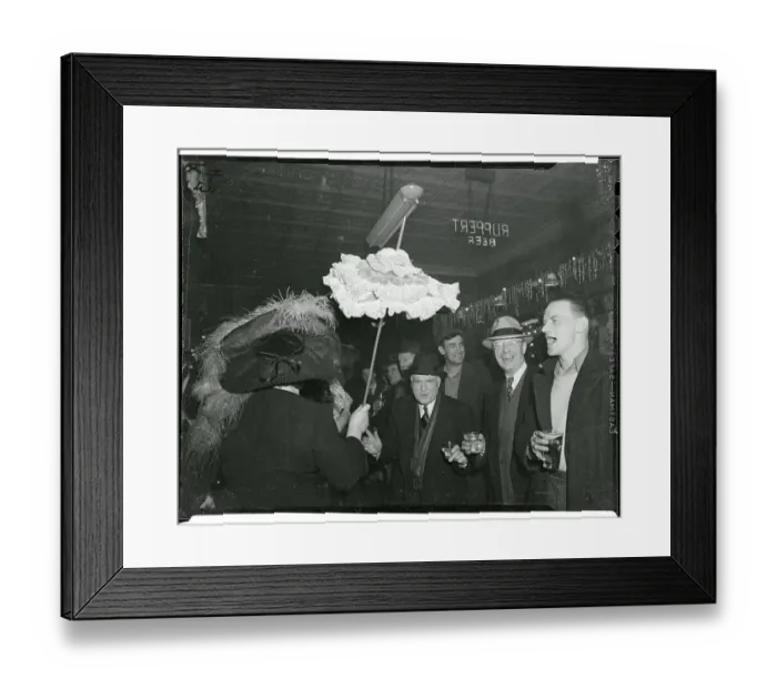 Framed Print : Men Cheering at Woman with Parasol Framed Print : Men Cheering at Woman with Parasol
