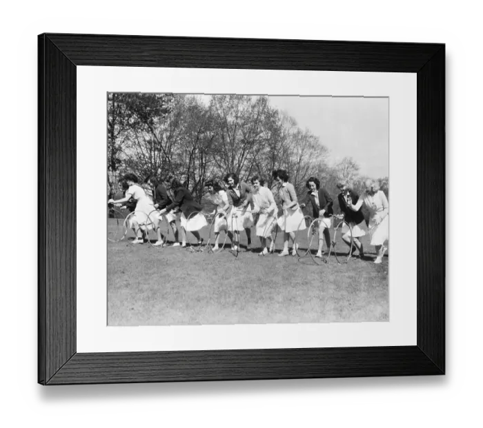 Framed Print : Women In White Skirts Rolling Hoops Framed Print : Women In White Skirts Rolling Hoops