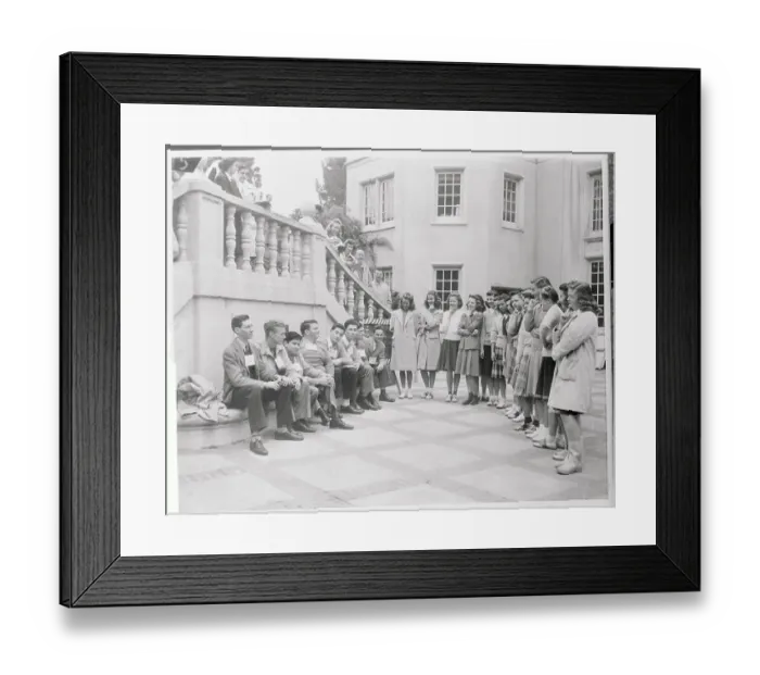 Framed Print : Young Adults Standing or Sitting in Formation for Viewing Purposes Framed Print : Young Adults Standing or Sitting in Formation for Viewing Purposes