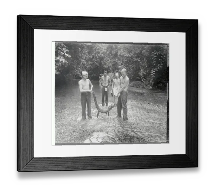 Framed Print : Soldiers Carrying Crocodile Framed Print : Soldiers Carrying Crocodile