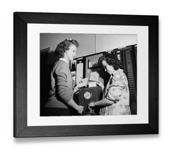 Framed Print : Workers Punch Time Clock