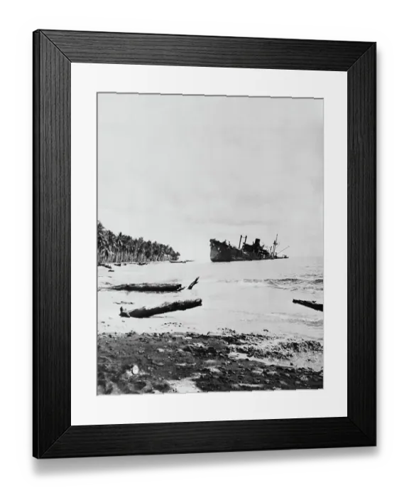 Framed Print : Targeted and Damaged Japanese Military Vessel Offshore Framed Print : Targeted and Damaged Japanese Military Vessel Offshore