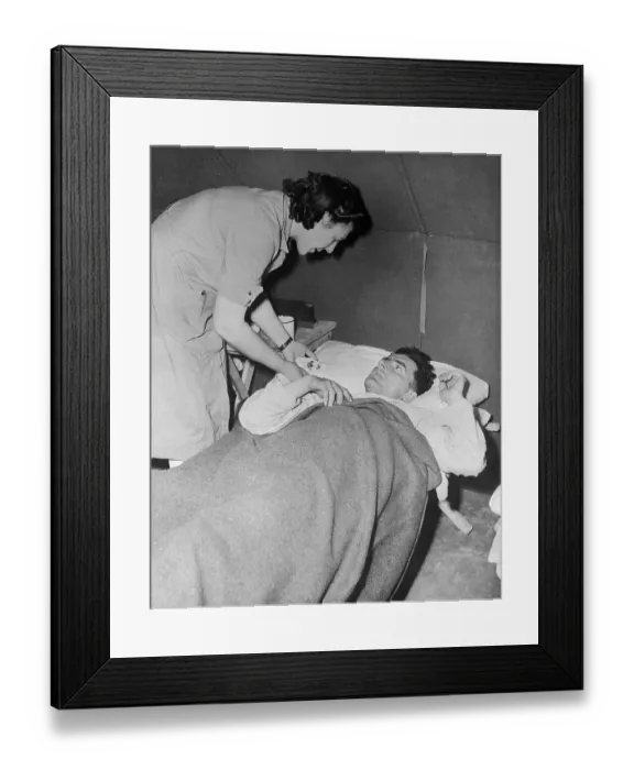 Framed Print : Nurse Giving Pills to Wounded Soldier Framed Print : Nurse Giving Pills to Wounded Soldier