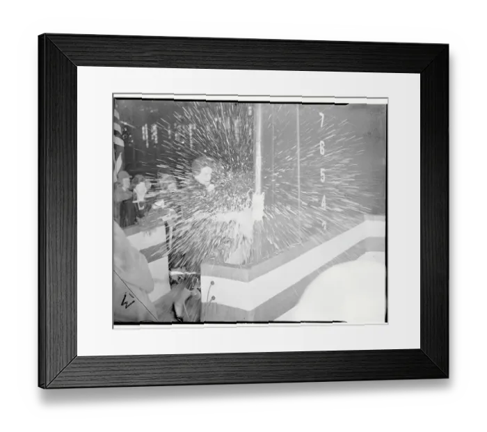 Framed Print : Champagne Spewing at the Christening of the Vulcan Framed Print : Champagne Spewing at the Christening of the Vulcan