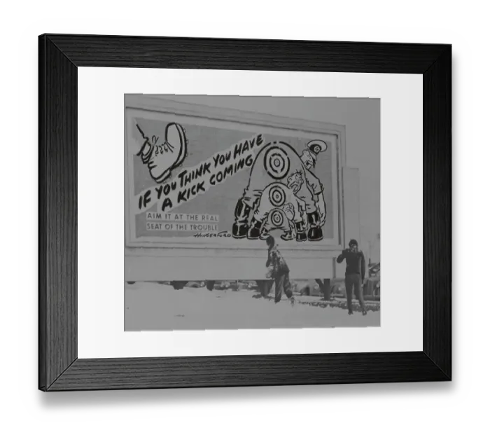 Framed Print : Youngsters Throwing Snow at United States Steel Sign Framed Print : Youngsters Throwing Snow at United States Steel Sign