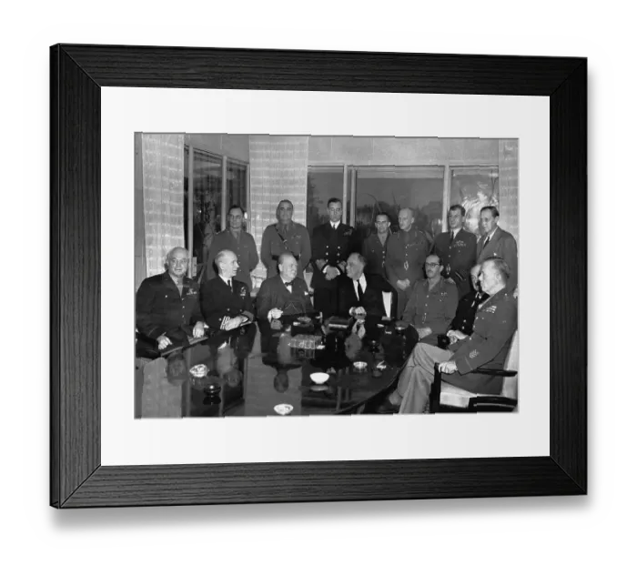 Framed Print : Roosevelt and Churchill Meeting with Officers