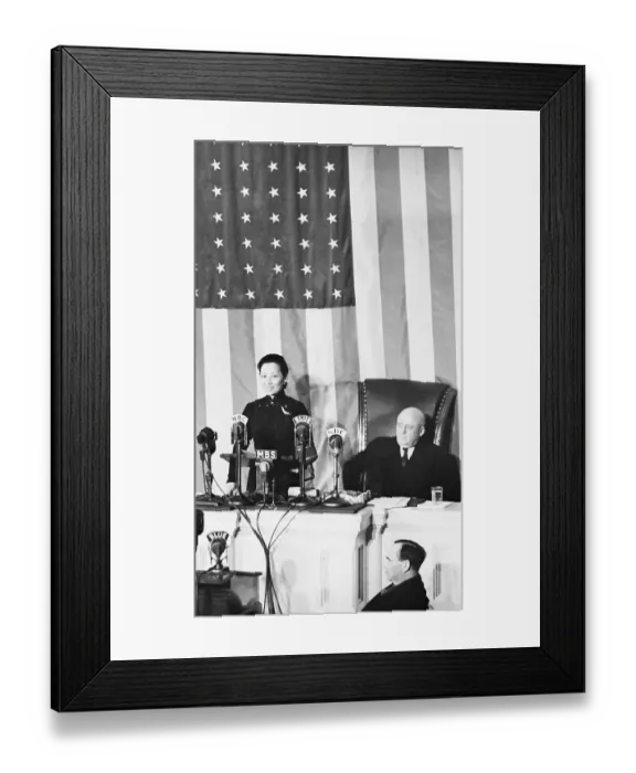 Framed Print : Mme Chiang Kai-Shek At Podium; Us Flag Framed Print : Mme Chiang Kai-Shek At Podium; Us Flag