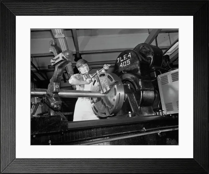 Framed Print : Woman Uses a Lathe at Navy Shipyard Framed Print : Woman Uses a Lathe at Navy Shipyard