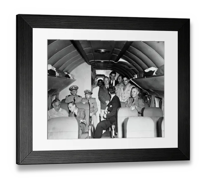 Framed Print : US President Franklin D Roosevelt and Passengers in Aircraft Framed Print : US President Franklin D Roosevelt and Passengers in Aircraft