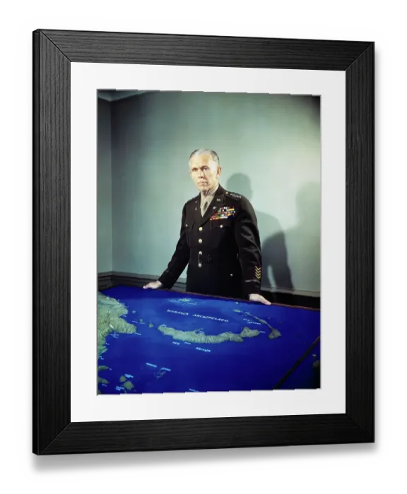 Framed Print : General George C. Marshall Standing over Map Framed Print : General George C. Marshall Standing over Map