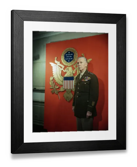 Framed Print : General George C. Marshall Standing in Front of Flag