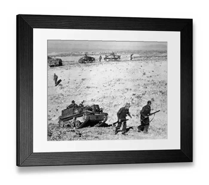 Framed Print : Soldiers Marching with Tank in Tunisia Framed Print : Soldiers Marching with Tank in Tunisia