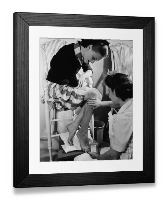 Framed Print : Woman At Salon Getting Liquid Stockings Framed Print : Woman At Salon Getting Liquid Stockings