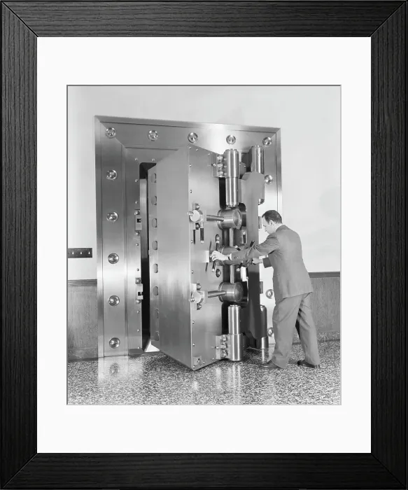Framed Print : View Of Banker Closing Bank Vault Framed Print : View Of Banker Closing Bank Vault
