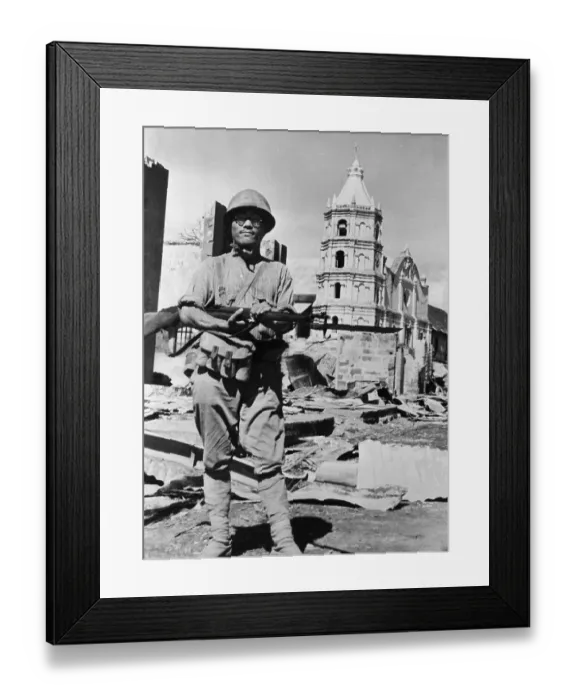 Framed Print : Japanese Guard at Pillaged Church Framed Print : Japanese Guard at Pillaged Church