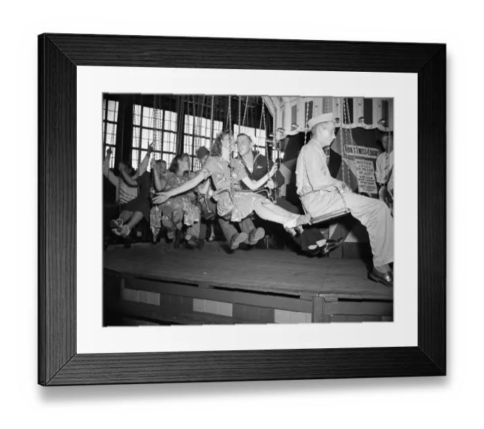 Framed Print : Vintage photograph showing group of people on carousel Framed Print : Vintage photograph showing group of people on carousel