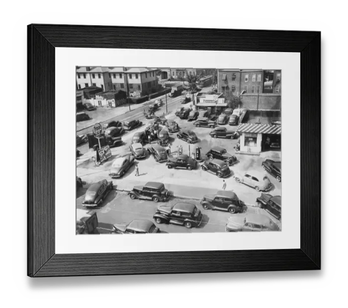 Framed Print : Cars Surround One Gas Pump Framed Print : Cars Surround One Gas Pump
