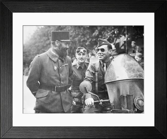 Framed Print : Lieutenant Colonel William Darby Conversing While on Motorcycle Framed Print : Lieutenant Colonel William Darby Conversing While on Motorcycle