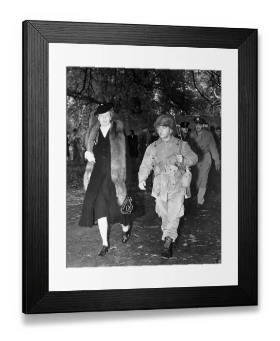 Framed Print : First Lady Eleanor Roosevelt Walking with Paratrooper Framed Print : First Lady Eleanor Roosevelt Walking with Paratrooper