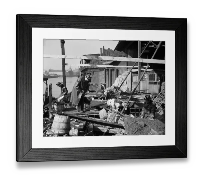Framed Print : Firemen and Dalmatians Search Fire Ruins