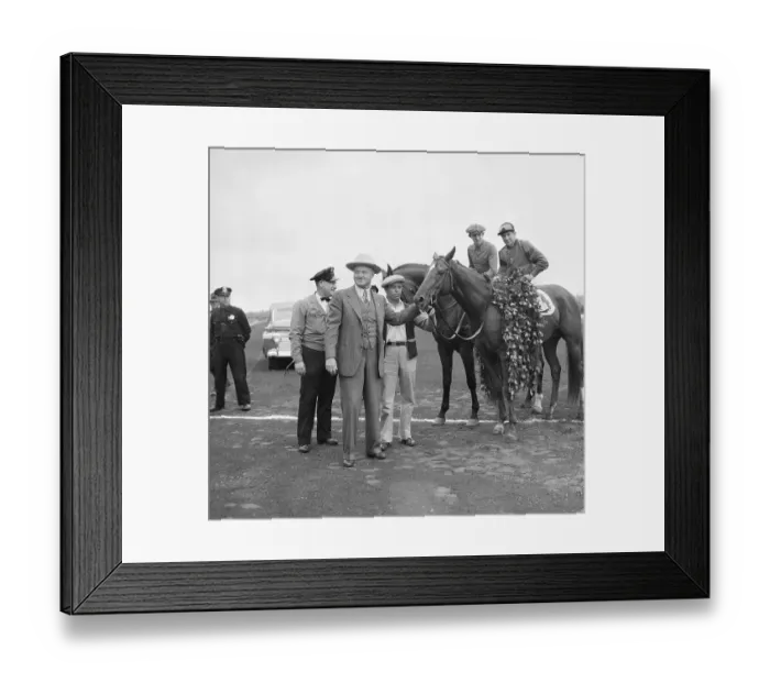 Framed Print : Georgie Woolf and Whirlaway in Winners Circle Framed Print : Georgie Woolf and Whirlaway in Winners Circle