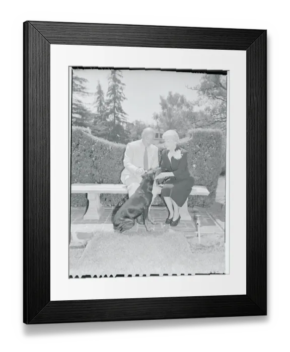 Framed Print : Cecil B. DeMille and Wife Sitting Outside With Dog Framed Print : Cecil B. DeMille and Wife Sitting Outside With Dog