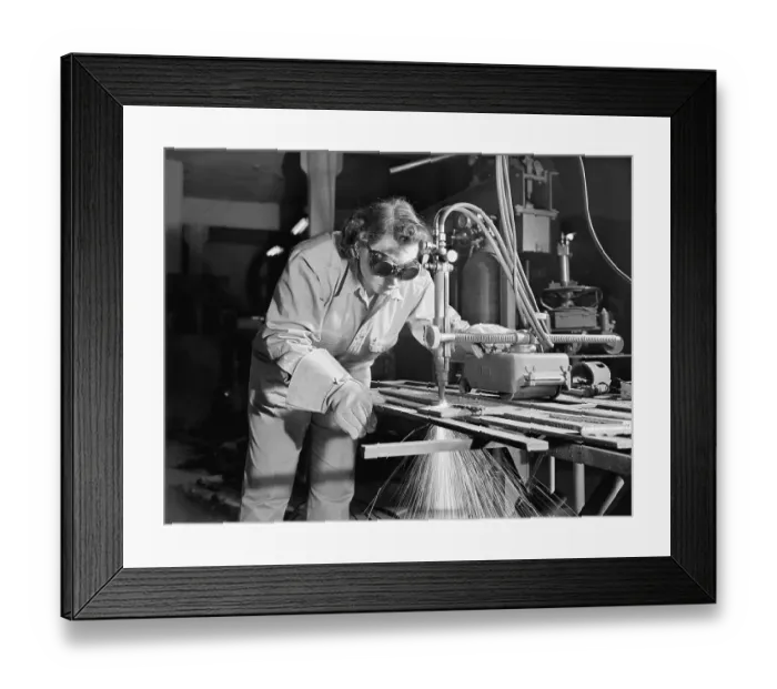 Framed Print : Woman Working With Torch Cutter Framed Print : Woman Working With Torch Cutter