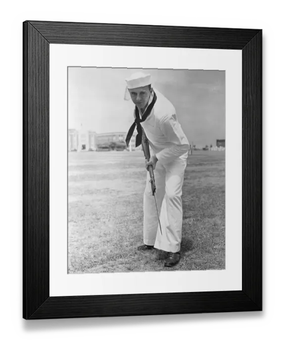 Framed Print : Sailor Sam Snead Holding Rifle with Bayonet Framed Print : Sailor Sam Snead Holding Rifle with Bayonet