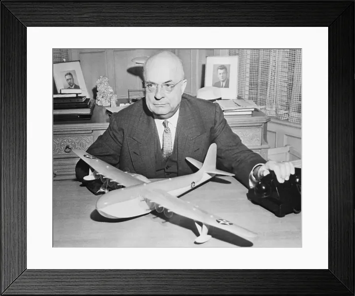 Framed Print : Henry J. Kaiser Admiring a Model Airplane Framed Print : Henry J. Kaiser Admiring a Model Airplane