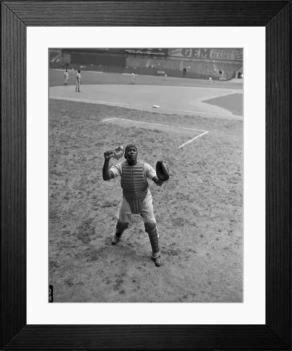 Framed Print : Black Yankees Catcher Going for Foul Ball Framed Print : Black Yankees Catcher Going for Foul Ball