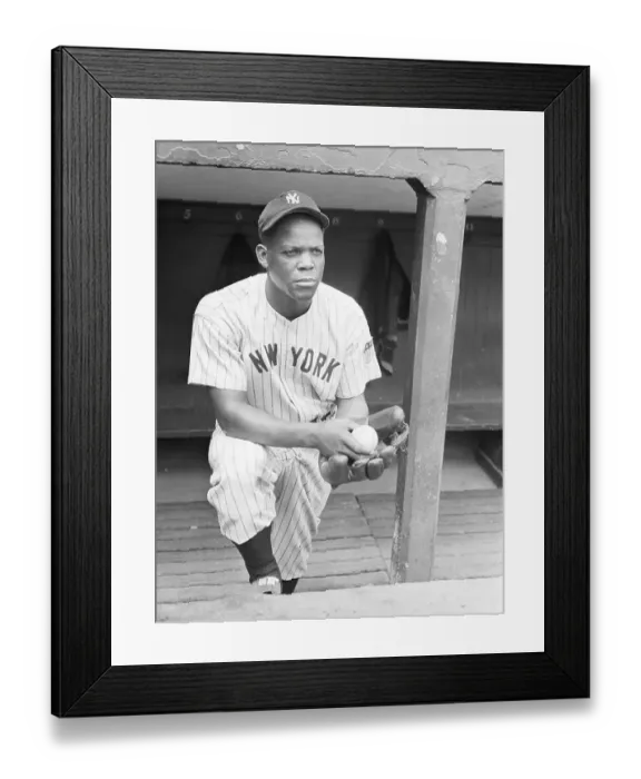 Framed Print : Black Yankees Pitcher Standing in Dugout