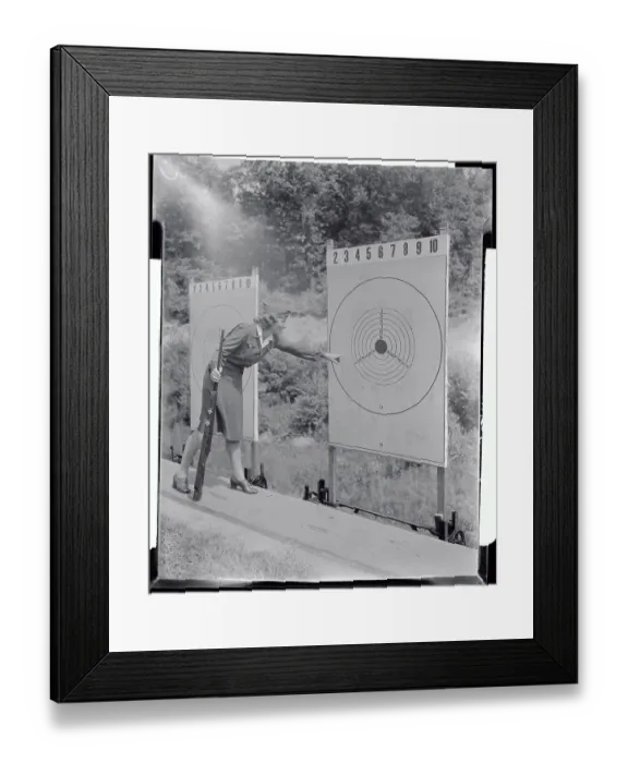 Framed Print : Military Woman Pointing to Target Chart Framed Print : Military Woman Pointing to Target Chart