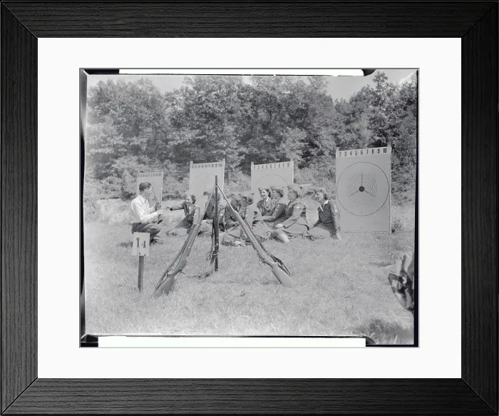 Framed Print : Military Women Sitting Outside in Class Framed Print : Military Women Sitting Outside in Class