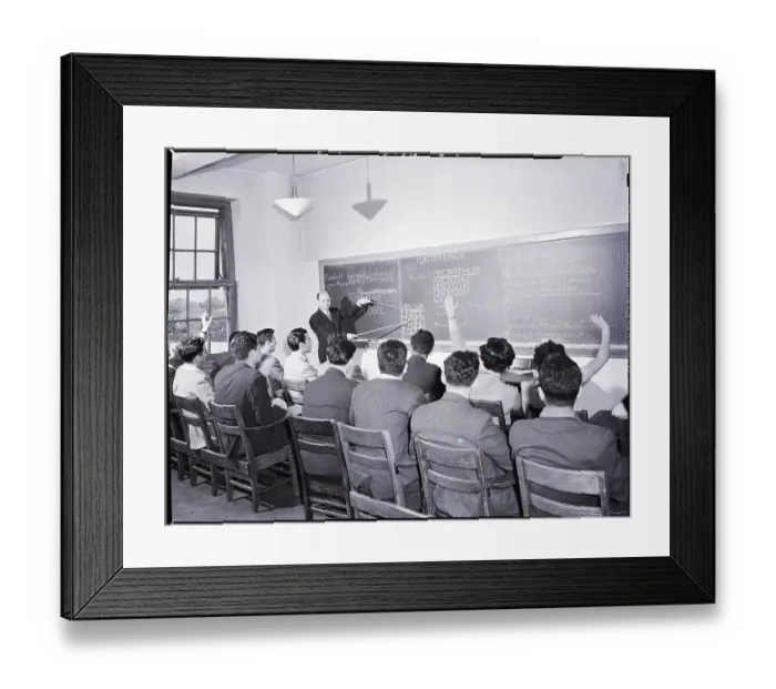 Framed Print : Students Looking at Puzzle on Blackboard